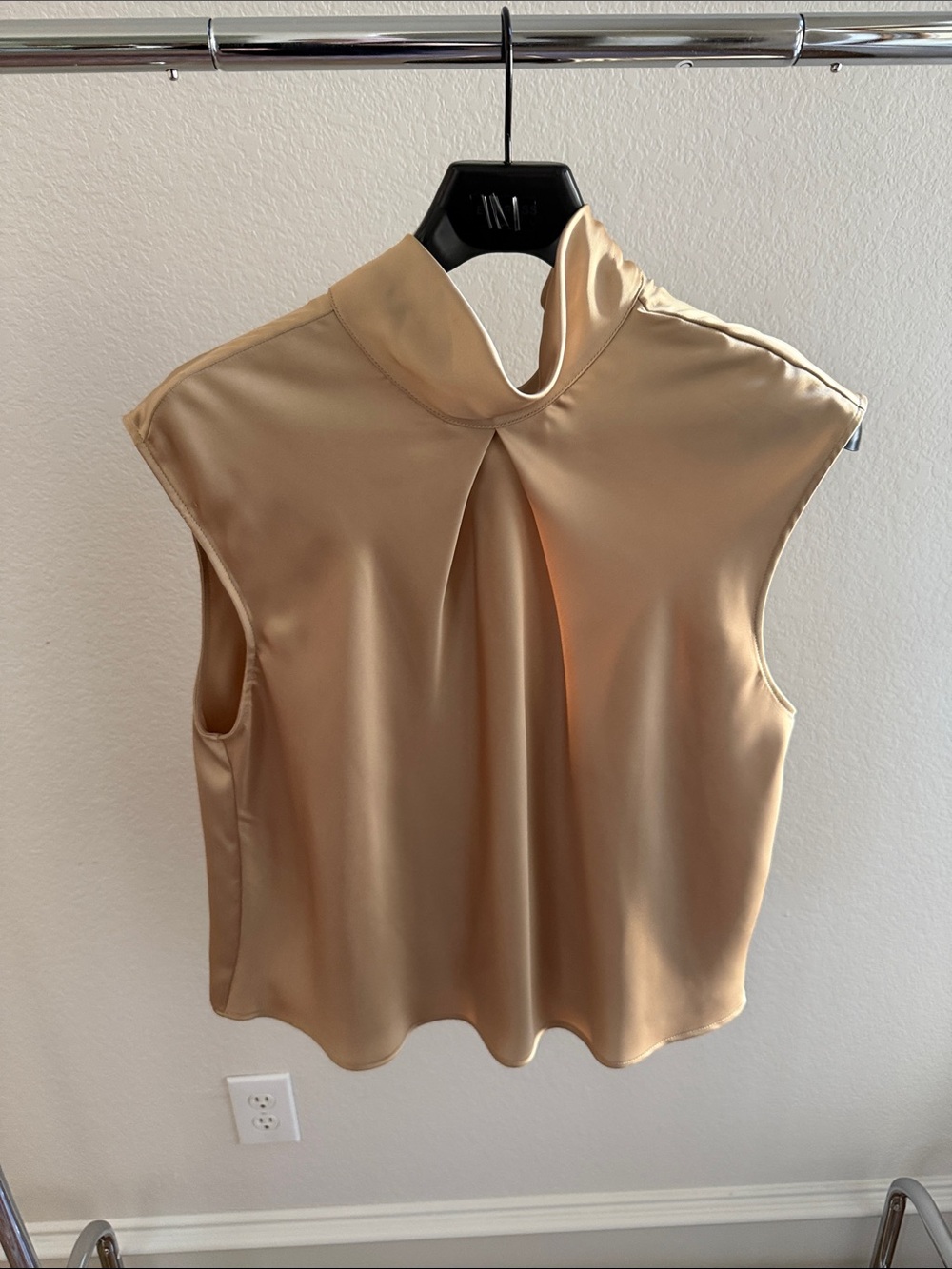 Zara Satin Mock-Neck Sleeveless Top in Champagne Gold